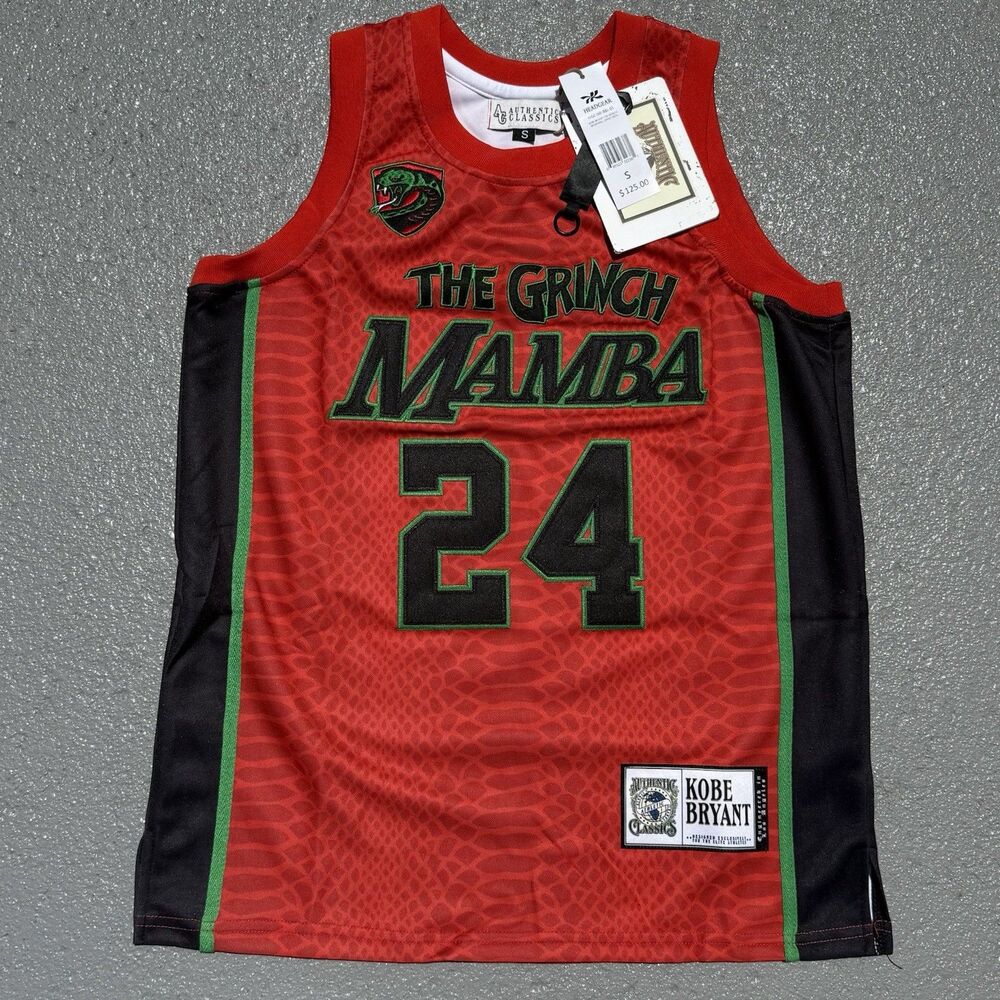 Men's Lakers Kobe Bryant The Grinch Mamba Jersey Headgear Classics Red Small